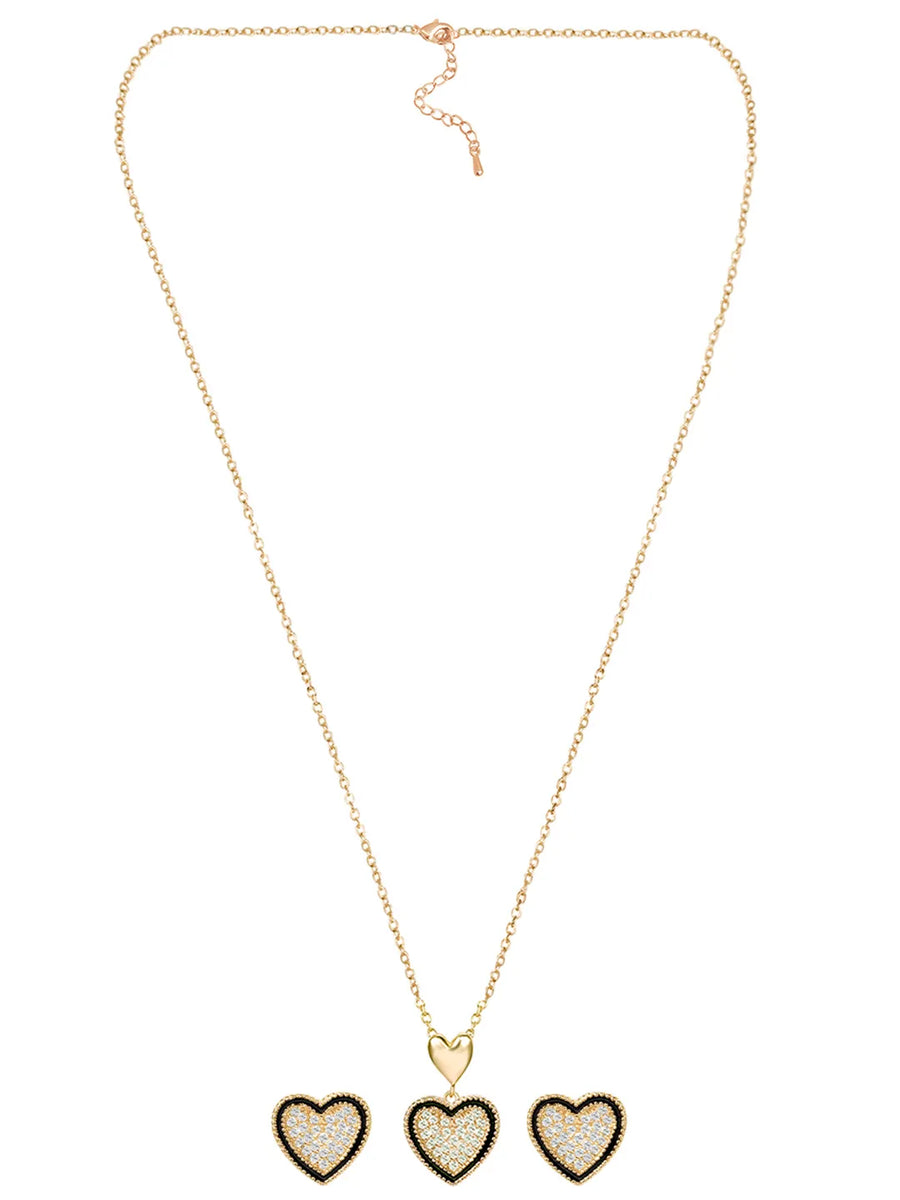 Charming Gold-Plated CZ Heart Pendant Set