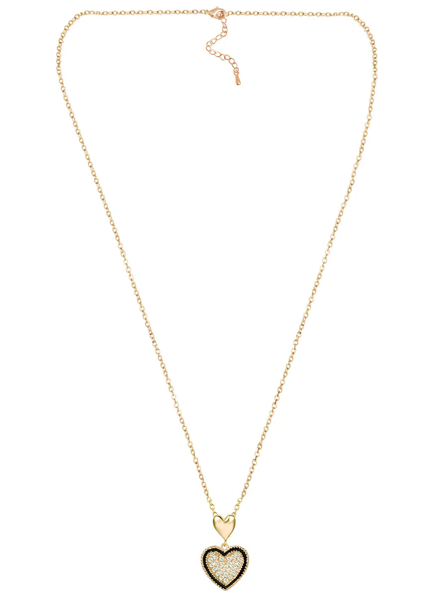 Charming Gold-Plated CZ Heart Pendant Set