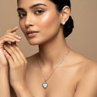 Charming Silver-Plated CZ Heart Pendant Set