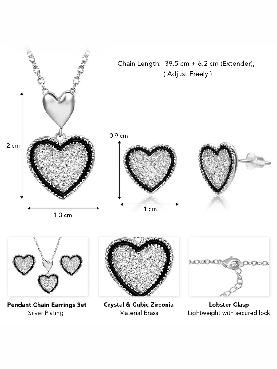 Charming Silver-Plated CZ Heart Pendant Set