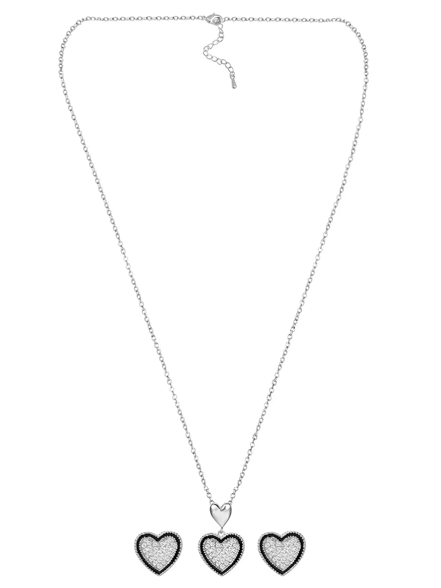 Charming Silver-Plated CZ Heart Pendant Set