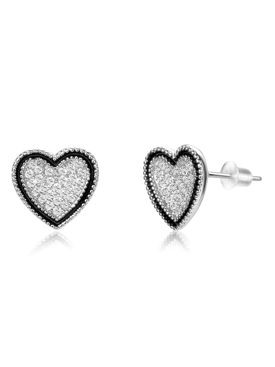 Charming Silver-Plated CZ Heart Pendant Set