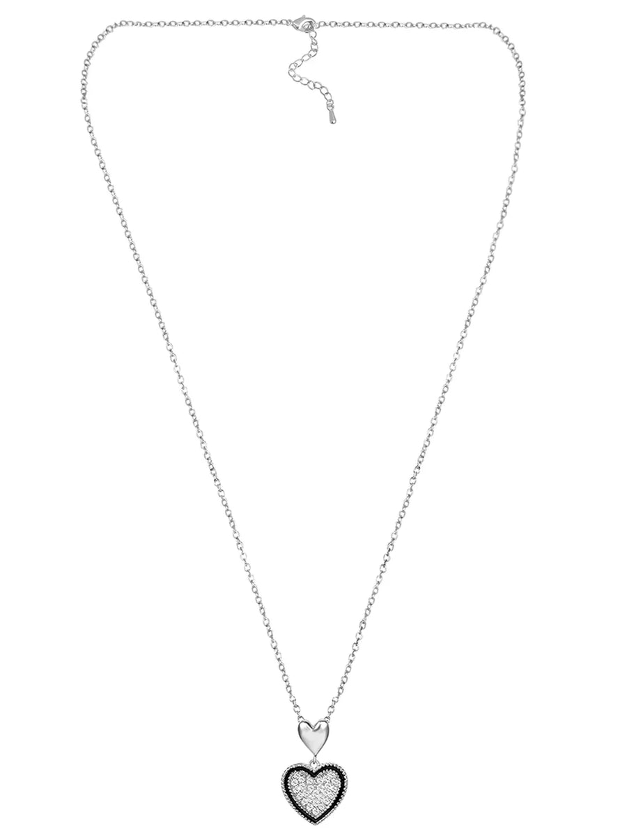 Charming Silver-Plated CZ Heart Pendant Set