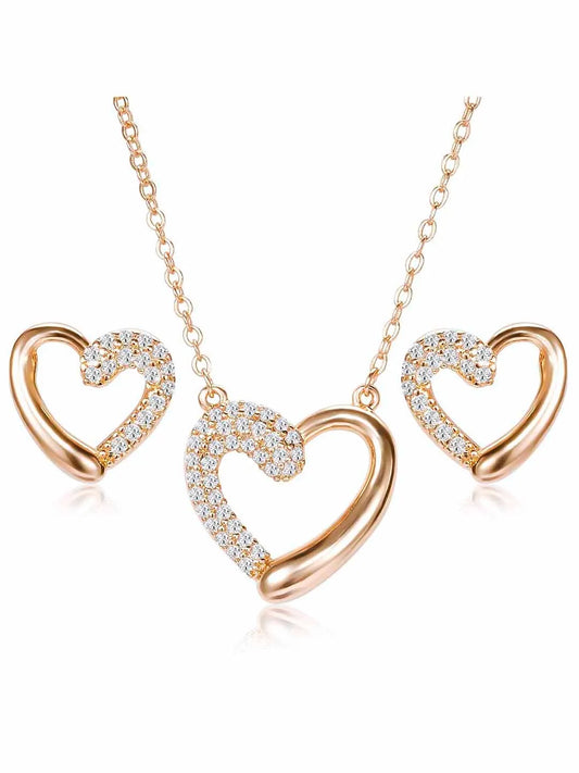 Dreamy Rose Gold CZ Heart Pendant Set