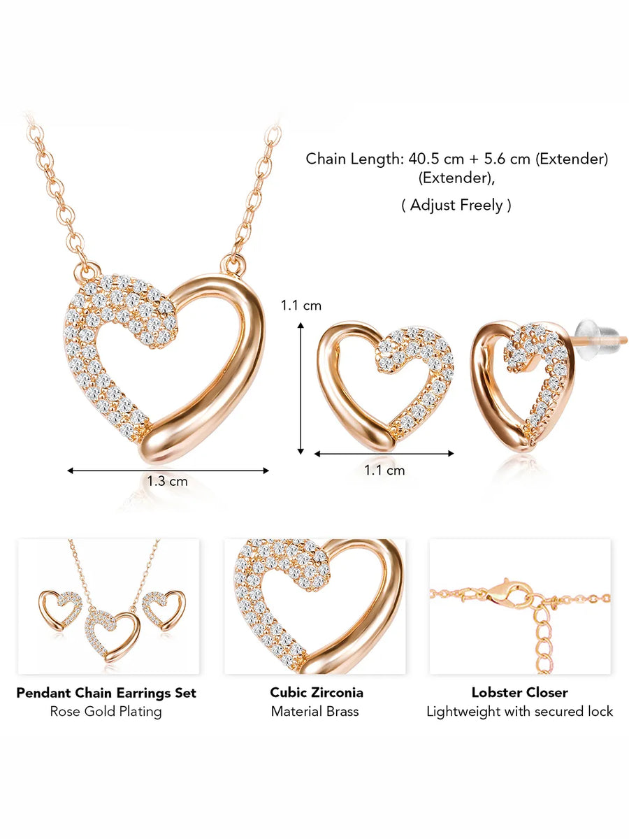 Dreamy Rose Gold CZ Heart Pendant Set