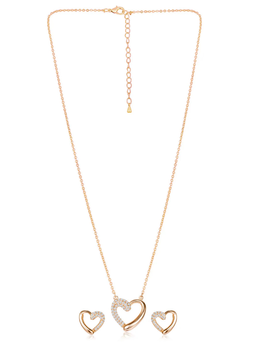 Dreamy Rose Gold CZ Heart Pendant Set
