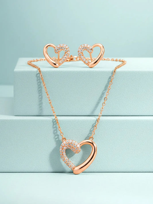 Dreamy Rose Gold CZ Heart Pendant Set
