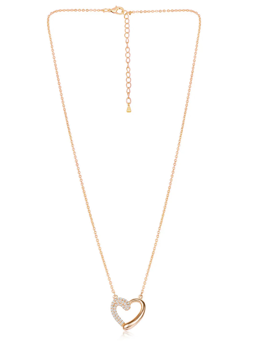 Dreamy Rose Gold CZ Heart Pendant Set