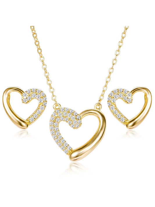 Dreamy Gold-Plated CZ Heart Pendant Set