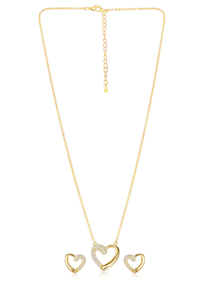 Dreamy Gold-Plated CZ Heart Pendant Set
