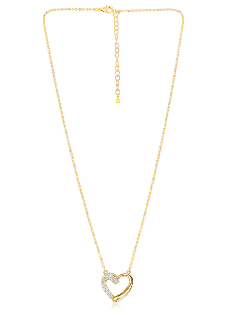 Dreamy Gold-Plated CZ Heart Pendant Set