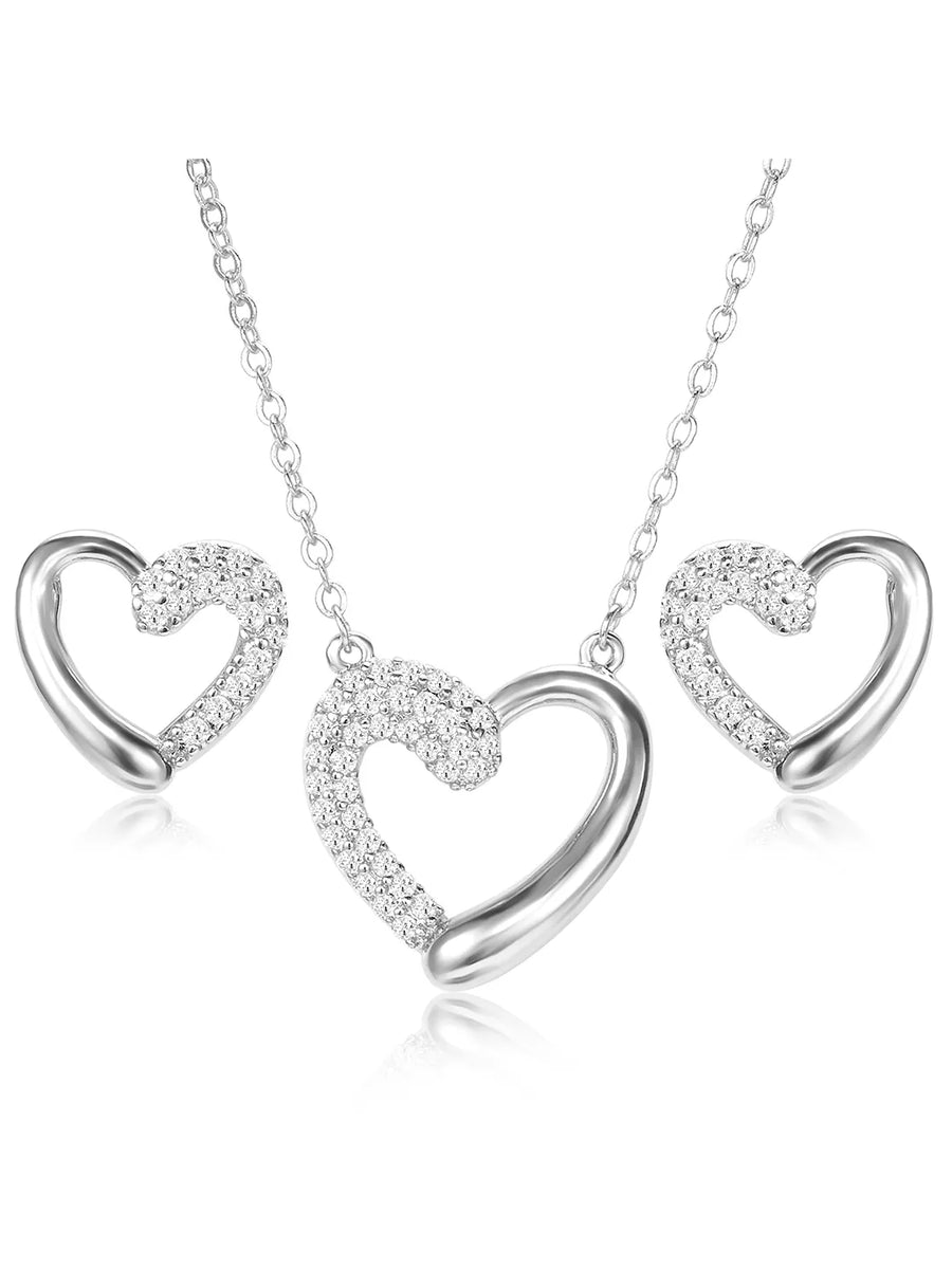 Dreamy Silver-Plated CZ Heart Pendant Set