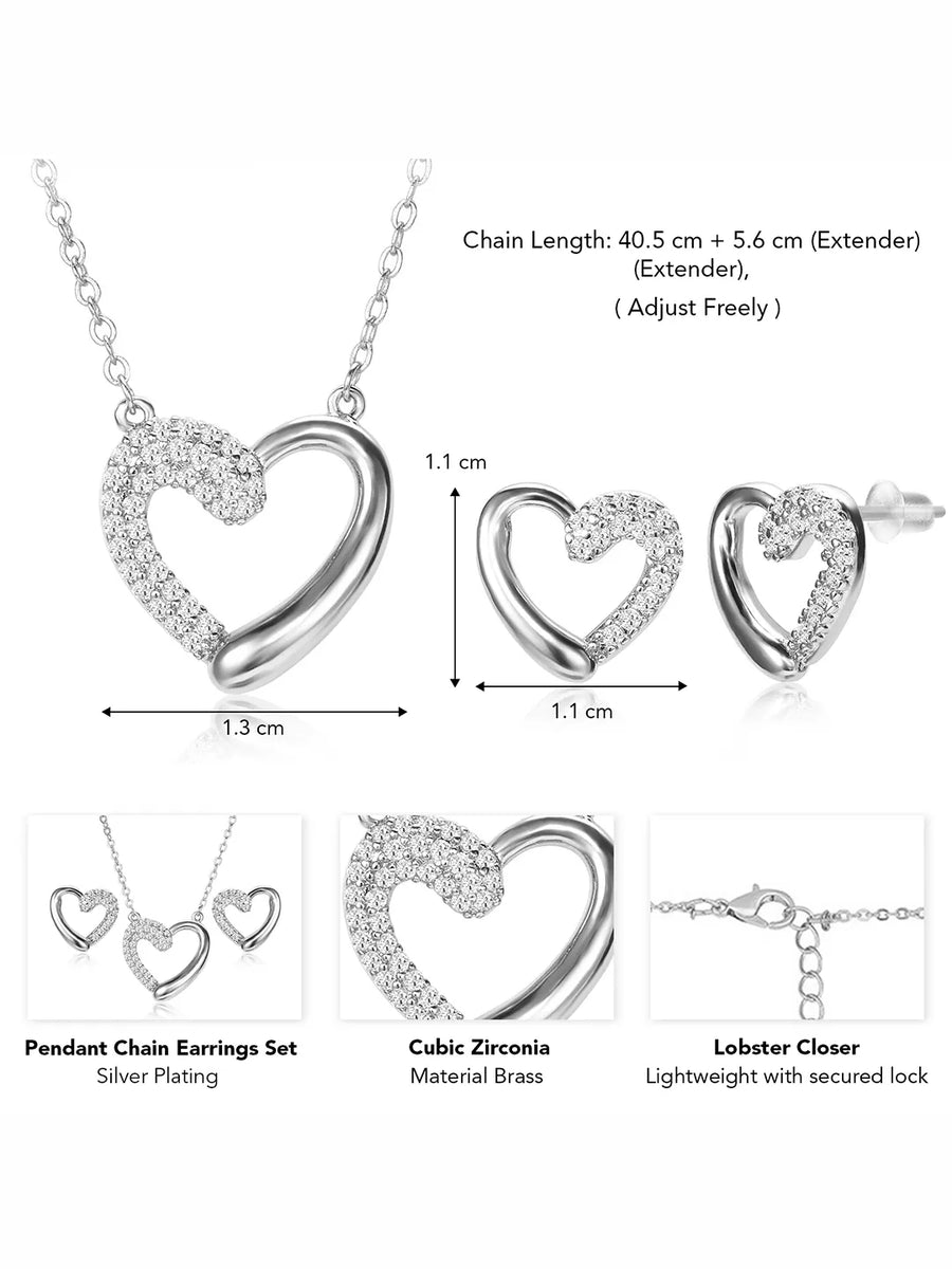 Dreamy Silver-Plated CZ Heart Pendant Set