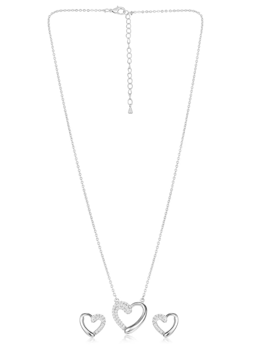 Dreamy Silver-Plated CZ Heart Pendant Set