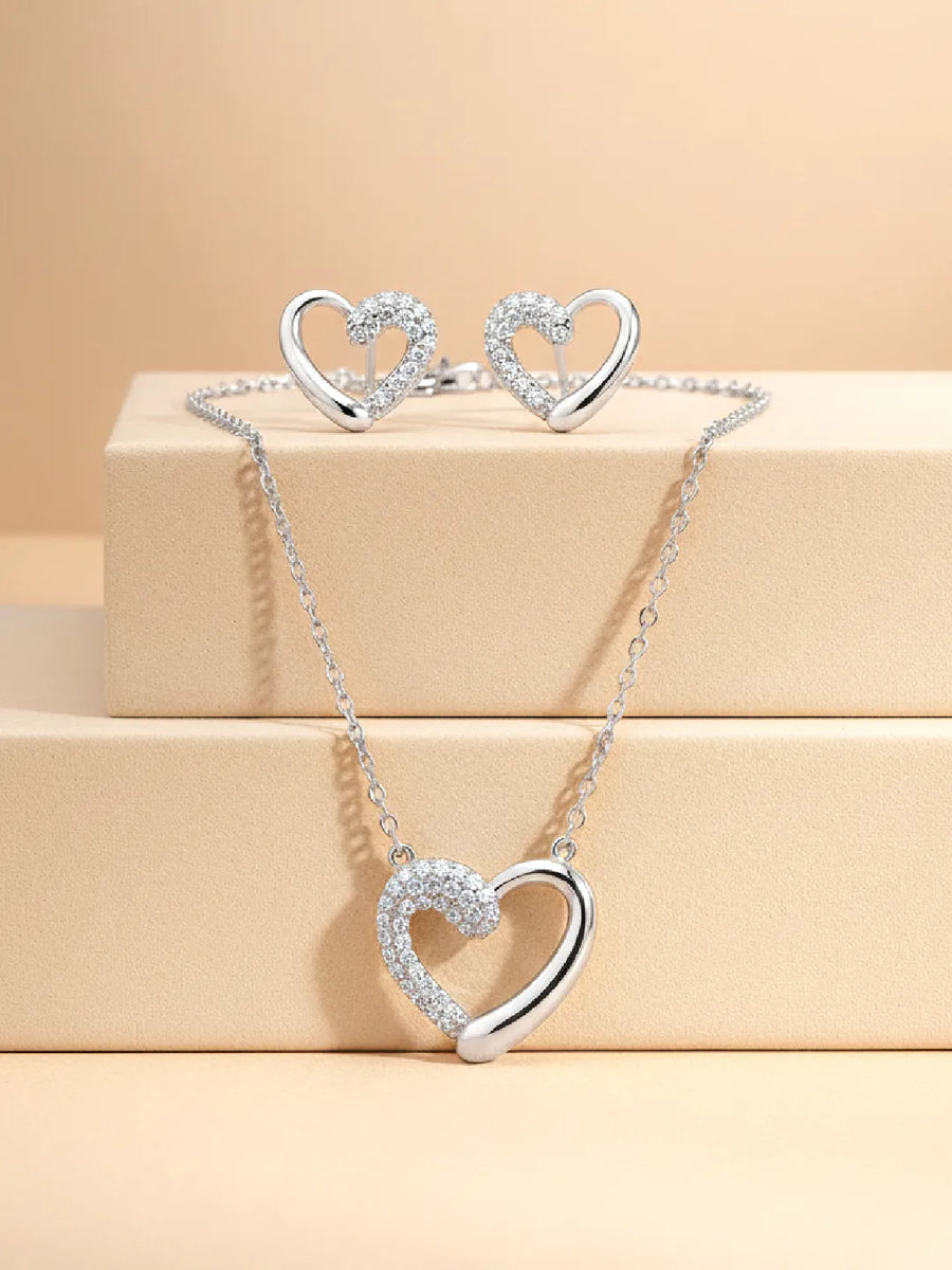 Dreamy Silver-Plated CZ Heart Pendant Set