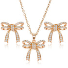 Dainty Rose Gold CZ Bow Pendant Set