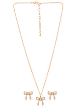 Dainty Rose Gold CZ Bow Pendant Set
