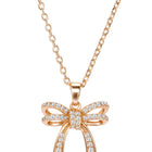 Dainty Rose Gold CZ Bow Pendant Set