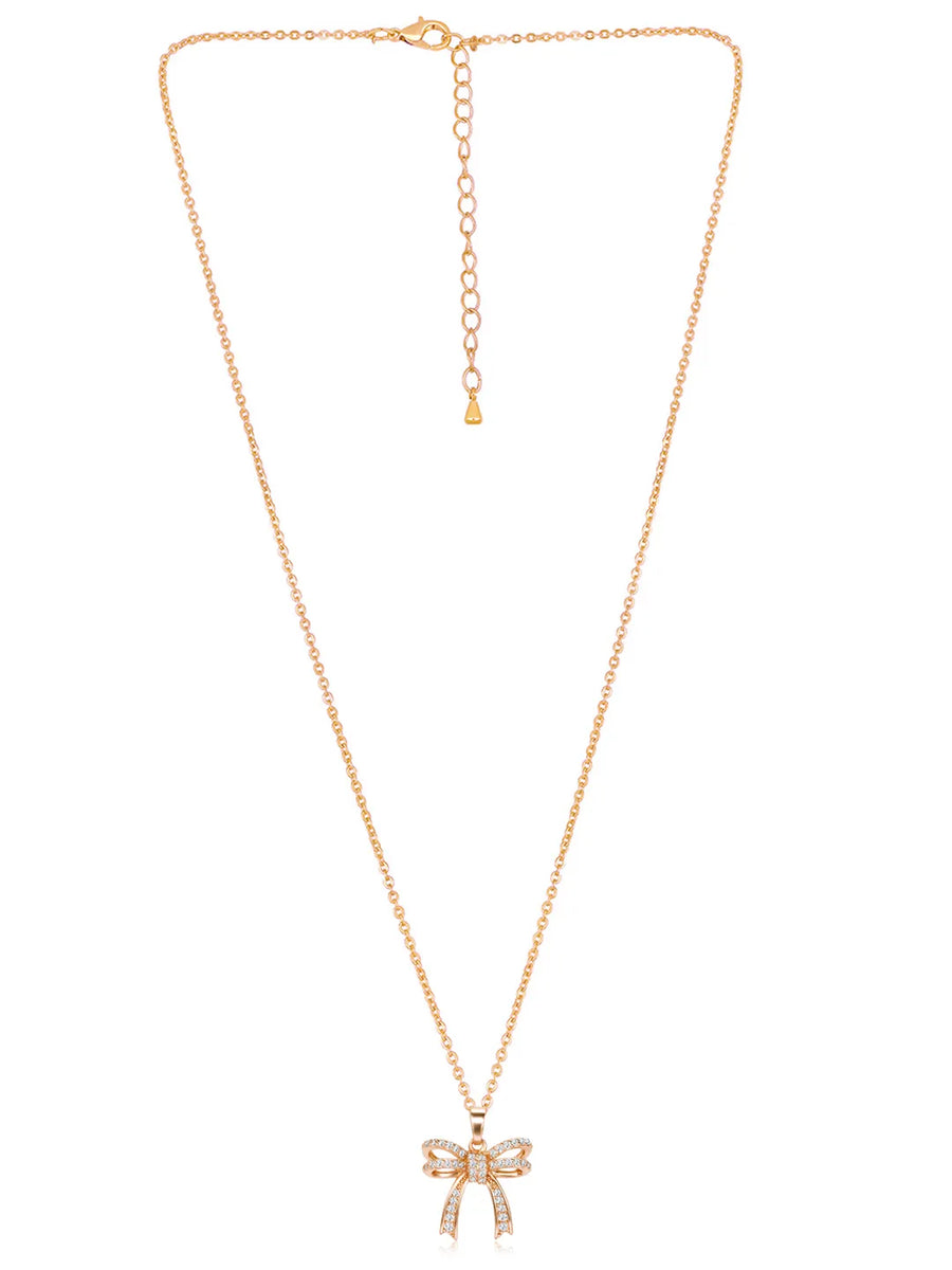 Dainty Rose Gold CZ Bow Pendant Set