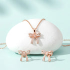 Dainty Rose Gold CZ Bow Pendant Set