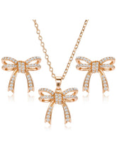 Dainty Rose Gold CZ Bow Pendant Set