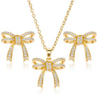 Dainty Gold-Plated CZ Bow Pendant Set