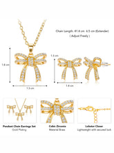 Dainty Gold-Plated CZ Bow Pendant Set