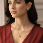 Dainty Gold-Plated CZ Bow Pendant Set