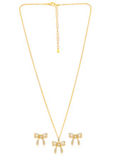 Dainty Gold-Plated CZ Bow Pendant Set