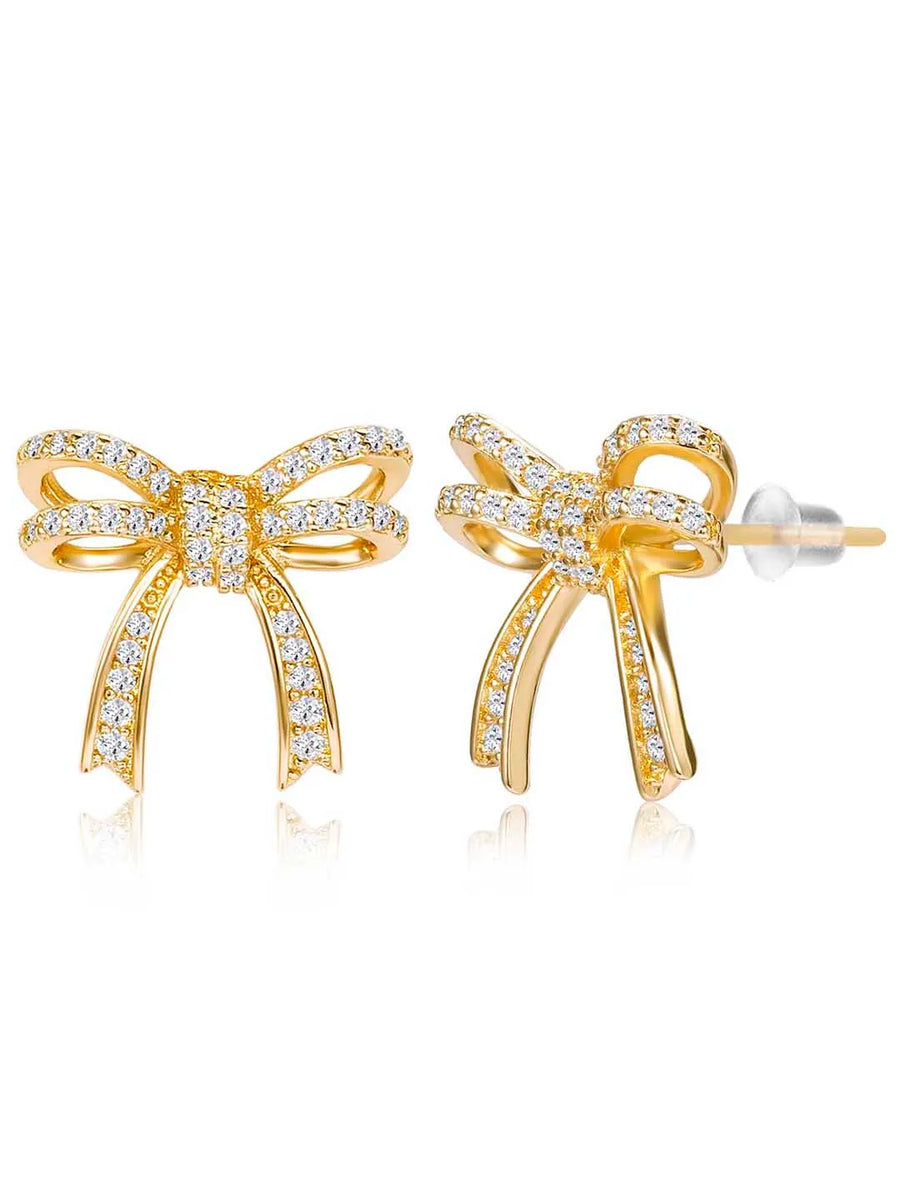 Dainty Gold-Plated CZ Bow Pendant Set