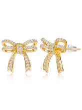 Dainty Gold-Plated CZ Bow Pendant Set