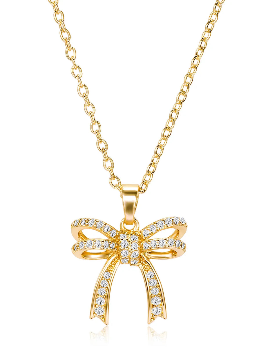 Dainty Gold-Plated CZ Bow Pendant Set