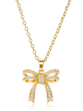 Dainty Gold-Plated CZ Bow Pendant Set