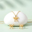 Dainty Gold-Plated CZ Bow Pendant Set