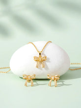 Dainty Gold-Plated CZ Bow Pendant Set