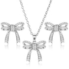 Dainty Silver-Plated CZ Bow Pendant Set