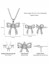 Dainty Silver-Plated CZ Bow Pendant Set