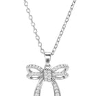 Dainty Silver-Plated CZ Bow Pendant Set