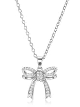 Dainty Silver-Plated CZ Bow Pendant Set