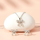 Dainty Silver-Plated CZ Bow Pendant Set