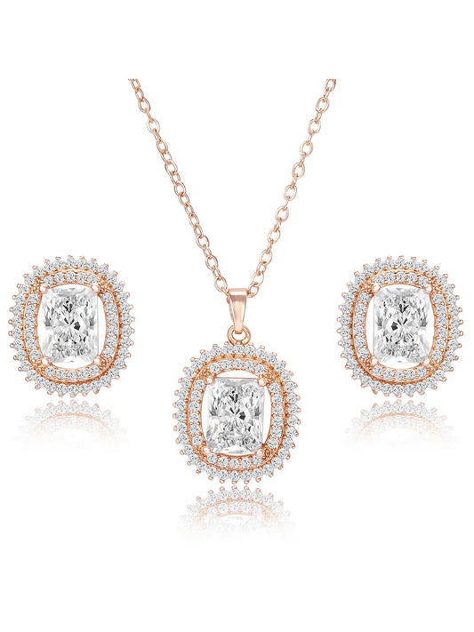 Luxe Rose Gold CZ Cushion Pendant Set