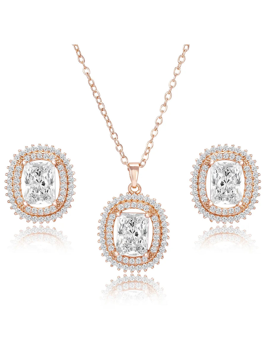 Luxe Rose Gold CZ Cushion Pendant Set