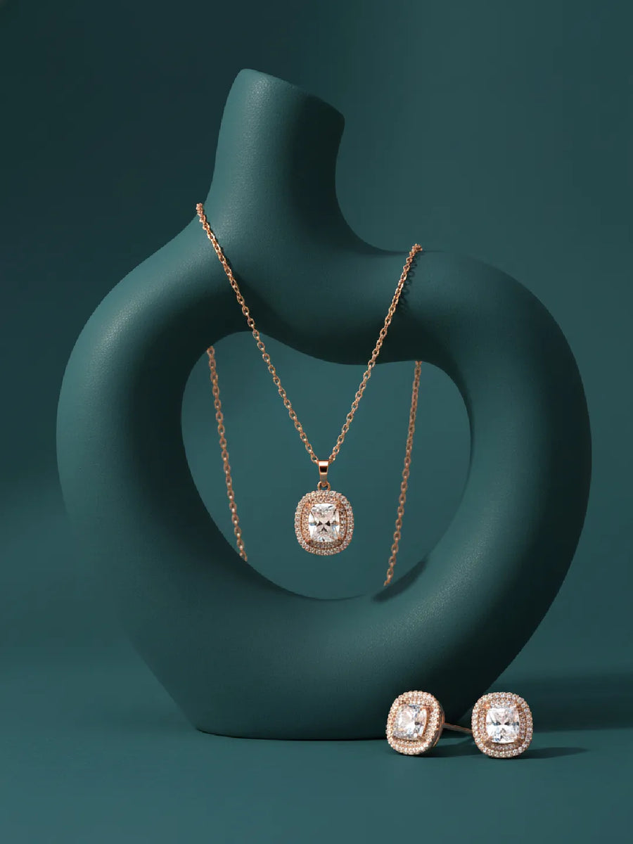 Luxe Rose Gold CZ Cushion Pendant Set