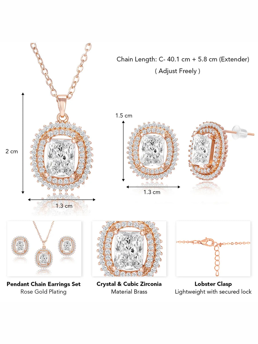 Luxe Rose Gold CZ Cushion Pendant Set