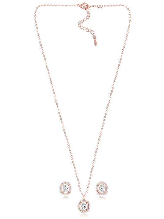 Luxe Rose Gold CZ Cushion Pendant Set