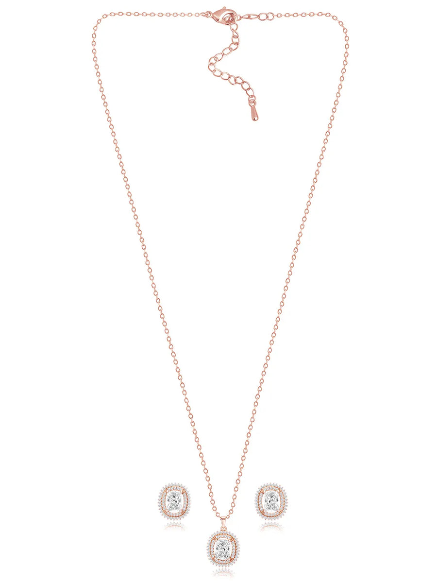 Luxe Rose Gold CZ Cushion Pendant Set