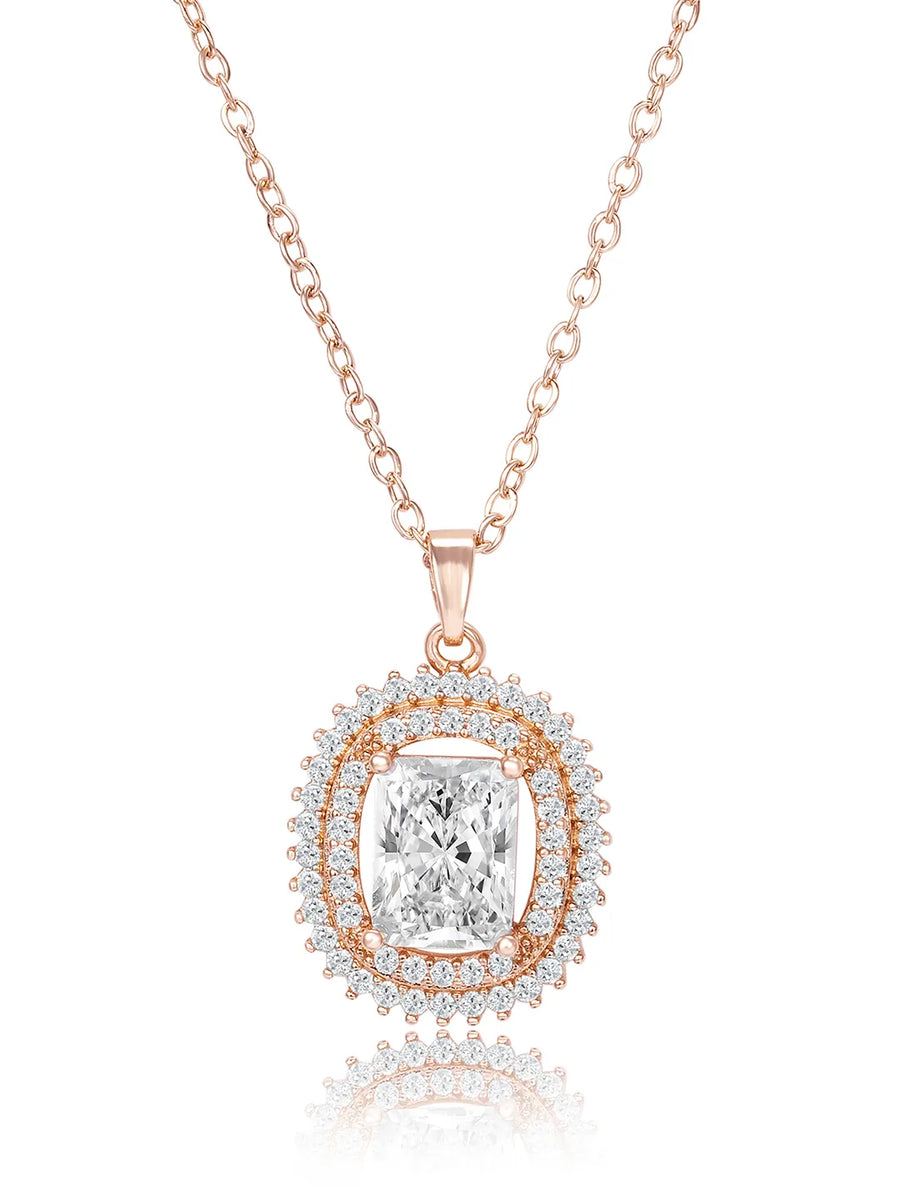 Luxe Rose Gold CZ Cushion Pendant Set