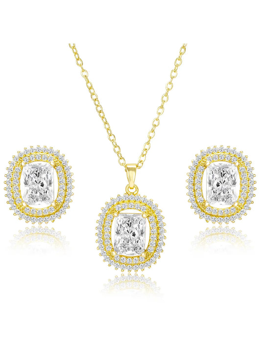Luxe Gold CZ Cushion Pendant Set