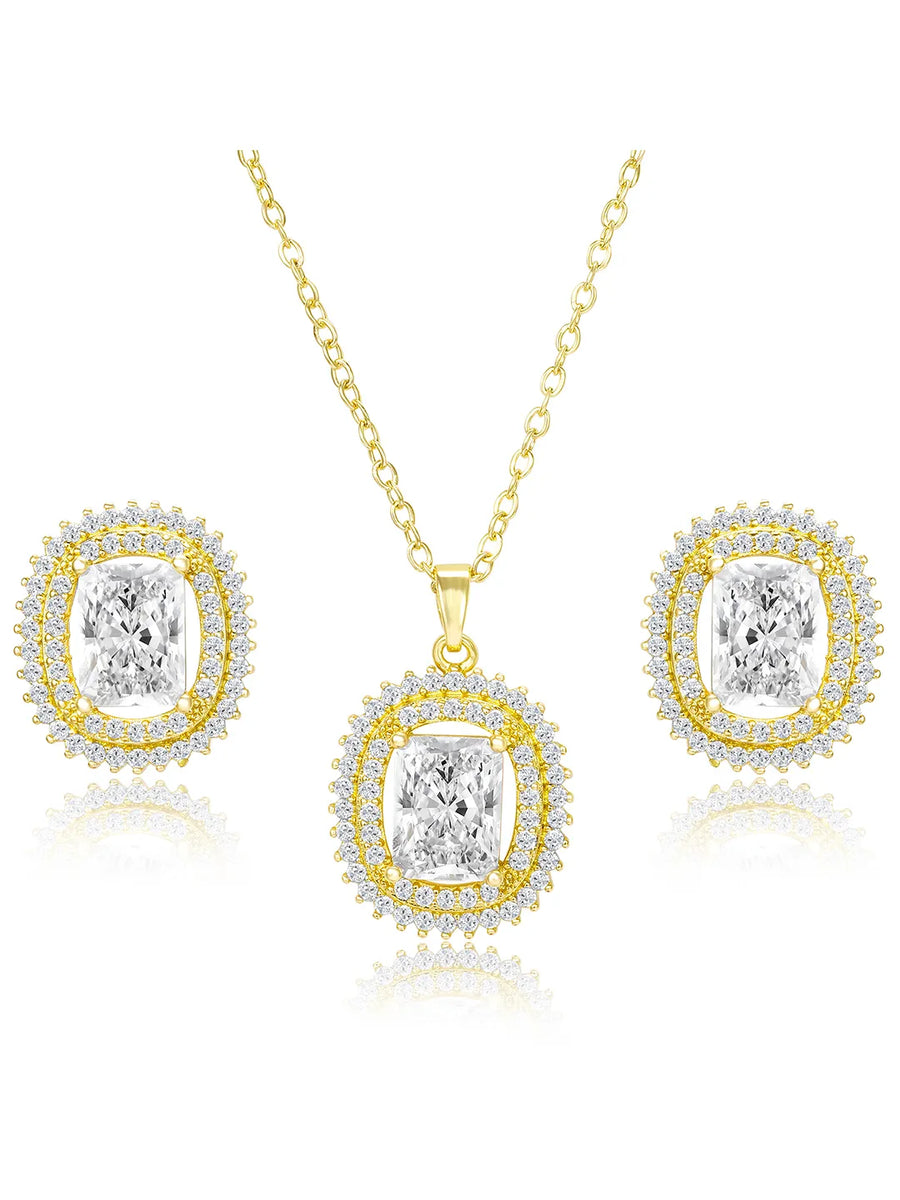 Luxe Gold CZ Cushion Pendant Set