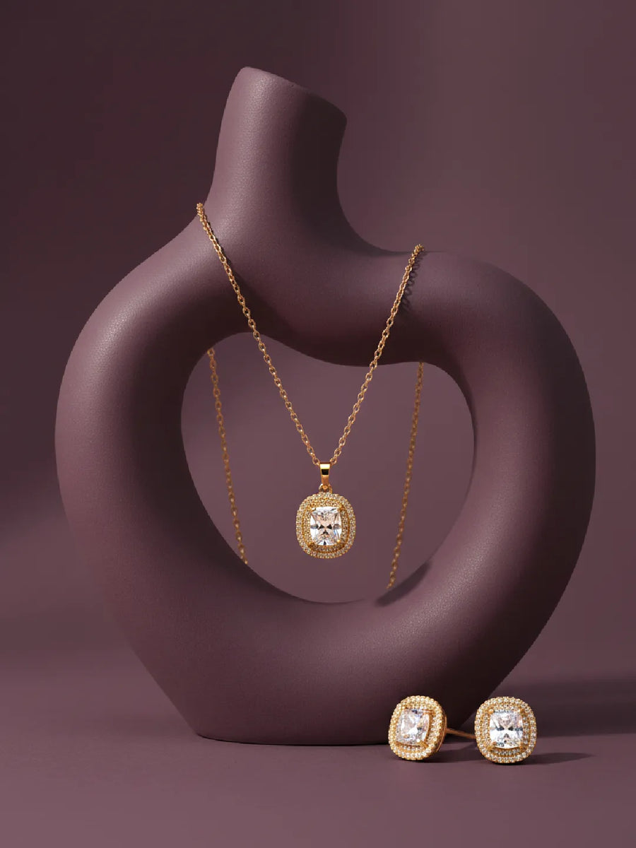 Luxe Gold CZ Cushion Pendant Set